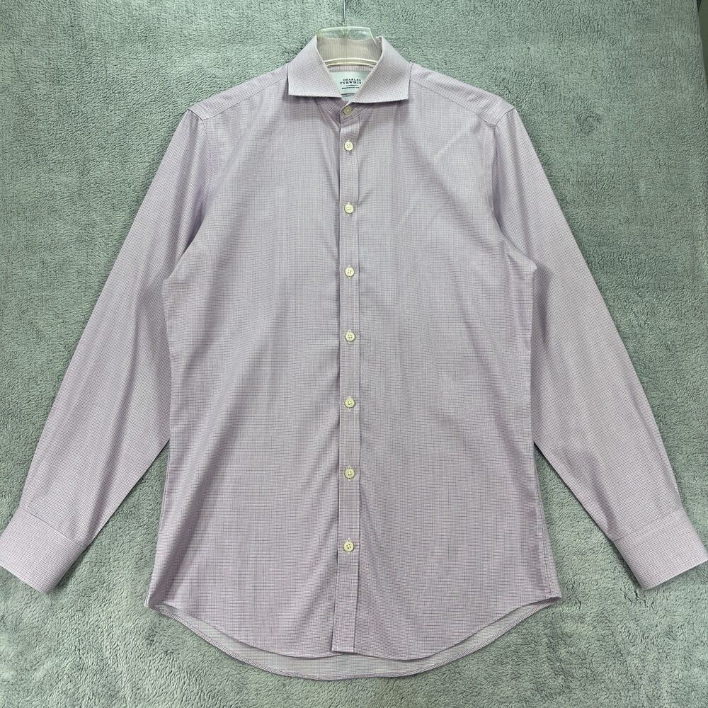 Charles Tyrwhitt Dress Shirt Men 15/33 White Pink Blue Check Extra Slim Fit